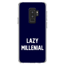 DistinctInk® Clear Shockproof Hybrid Case for Apple iPhone / Samsung Galaxy / Google Pixel - Lazy Millenial - Navy & White