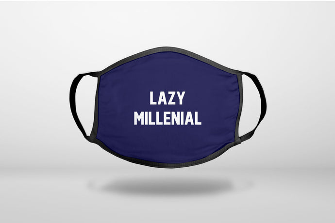 Lazy Millenial - Navy & White - 3-Ply Reusable Soft Face Mask Covering, Unisex, Cotton Inner Layer