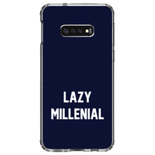 DistinctInk® Clear Shockproof Hybrid Case for Apple iPhone / Samsung Galaxy / Google Pixel - Lazy Millenial - Navy & White