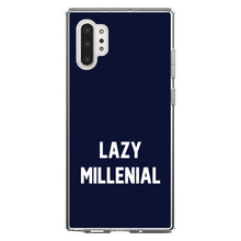 DistinctInk® Clear Shockproof Hybrid Case for Apple iPhone / Samsung Galaxy / Google Pixel - Lazy Millenial - Navy & White