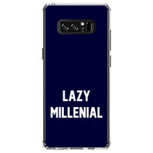 DistinctInk® Clear Shockproof Hybrid Case for Apple iPhone / Samsung Galaxy / Google Pixel - Lazy Millenial - Navy & White