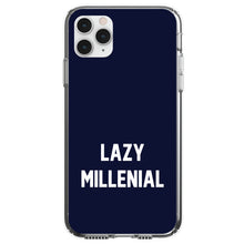 DistinctInk® Clear Shockproof Hybrid Case for Apple iPhone / Samsung Galaxy / Google Pixel - Lazy Millenial - Navy & White