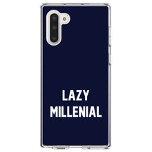 DistinctInk® Clear Shockproof Hybrid Case for Apple iPhone / Samsung Galaxy / Google Pixel - Lazy Millenial - Navy & White