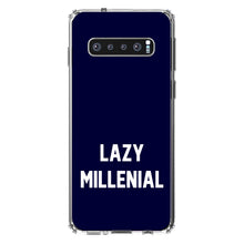 DistinctInk® Clear Shockproof Hybrid Case for Apple iPhone / Samsung Galaxy / Google Pixel - Lazy Millenial - Navy & White