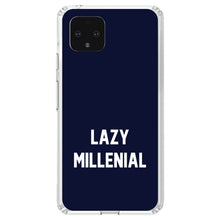 DistinctInk® Clear Shockproof Hybrid Case for Apple iPhone / Samsung Galaxy / Google Pixel - Lazy Millenial - Navy & White