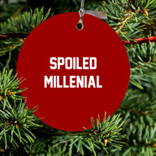 DistinctInk® Hanging Ceramic Christmas Tree Ornament with Gold String - Great Gift / Present - 2 3/4 inch Diameter - Spoiled Millenial - Red & White