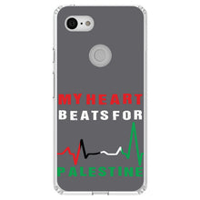 DistinctInk® Clear Shockproof Hybrid Case for Apple iPhone / Samsung Galaxy / Google Pixel - My Heart Beats for Palestine