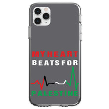 DistinctInk® Clear Shockproof Hybrid Case for Apple iPhone / Samsung Galaxy / Google Pixel - My Heart Beats for Palestine