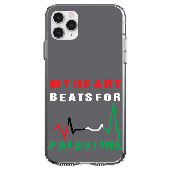 DistinctInk® Clear Shockproof Hybrid Case for Apple iPhone / Samsung Galaxy / Google Pixel - My Heart Beats for Palestine