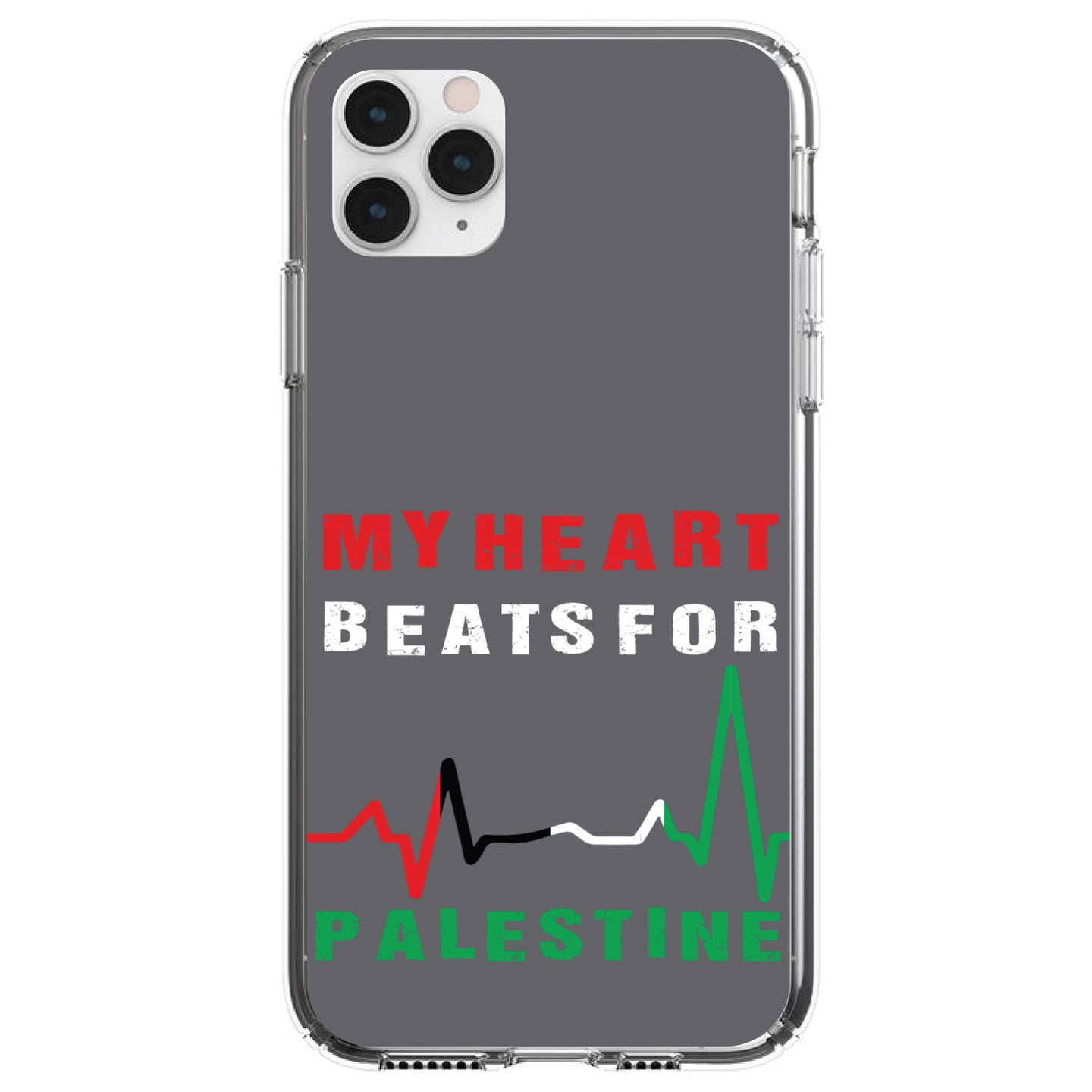 DistinctInk® Clear Shockproof Hybrid Case for Apple iPhone / Samsung Galaxy / Google Pixel - My Heart Beats for Palestine