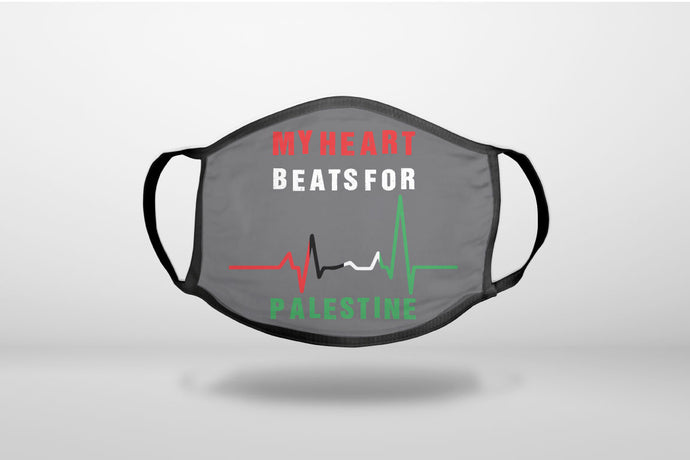My Heart Beats for Palestine - 3-Ply Reusable Soft Face Mask Covering, Unisex, Cotton Inner Layer