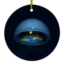DistinctInk® Hanging Ceramic Christmas Tree Ornament with Gold String - Great Gift / Present - 2 3/4 inch Diameter - Flat Earth Map