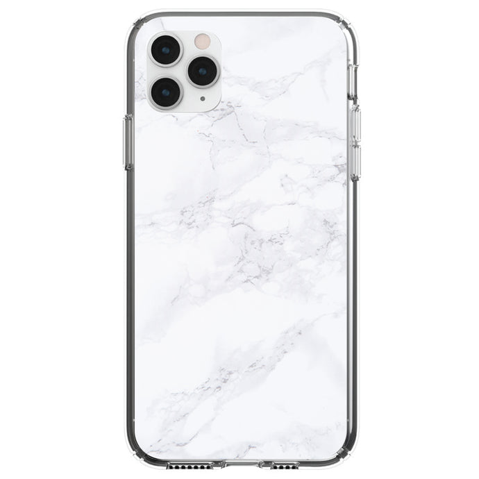 DistinctInk® Clear Shockproof Hybrid Case for Apple iPhone / Samsung Galaxy / Google Pixel - White Grey Marble Carrara