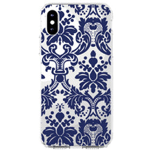 DistinctInk® Clear Shockproof Hybrid Case for Apple iPhone / Samsung Galaxy / Google Pixel - Blue Grey Damask