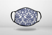 Blue Grey Damask - 3-Ply Reusable Soft Face Mask Covering, Unisex, Cotton Inner Layer