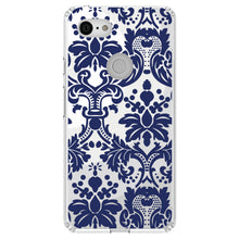 DistinctInk® Clear Shockproof Hybrid Case for Apple iPhone / Samsung Galaxy / Google Pixel - Blue Grey Damask