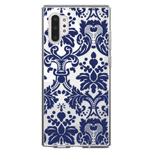 DistinctInk® Clear Shockproof Hybrid Case for Apple iPhone / Samsung Galaxy / Google Pixel - Blue Grey Damask