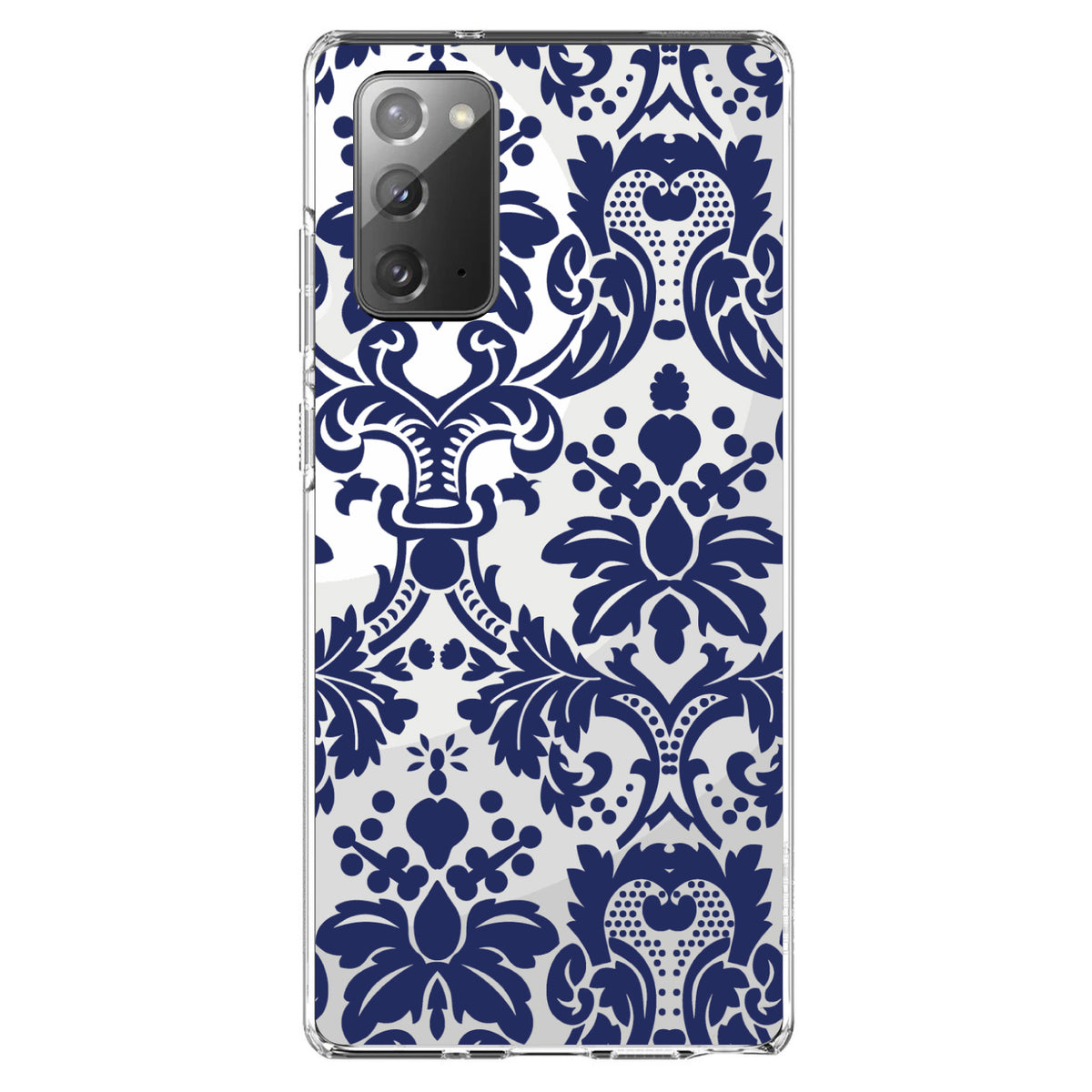 Blue Grey Damask Clear Shockproof iPhone Case, view 7