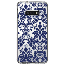 DistinctInk® Clear Shockproof Hybrid Case for Apple iPhone / Samsung Galaxy / Google Pixel - Blue Grey Damask