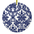 Blue Grey Damask Ceramic Ornament