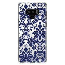 DistinctInk® Clear Shockproof Hybrid Case for Apple iPhone / Samsung Galaxy / Google Pixel - Blue Grey Damask