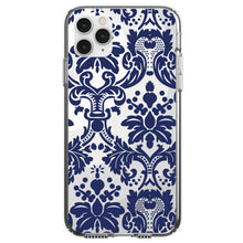 DistinctInk® Clear Shockproof Hybrid Case for Apple iPhone / Samsung Galaxy / Google Pixel - Blue Grey Damask