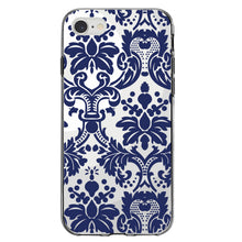 DistinctInk® Clear Shockproof Hybrid Case for Apple iPhone / Samsung Galaxy / Google Pixel - Blue Grey Damask