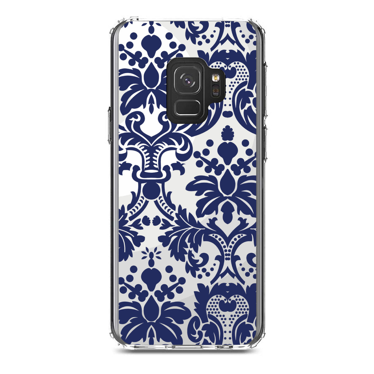 Blue Grey Damask Clear Shockproof iPhone Case, view 19