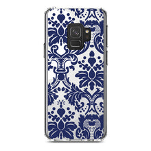 DistinctInk® Clear Shockproof Hybrid Case for Apple iPhone / Samsung Galaxy / Google Pixel - Blue Grey Damask