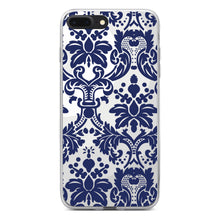 DistinctInk® Clear Shockproof Hybrid Case for Apple iPhone / Samsung Galaxy / Google Pixel - Blue Grey Damask