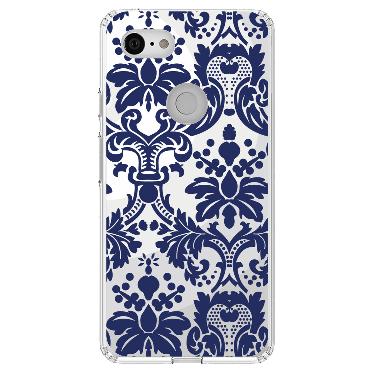 Blue Grey Damask Clear Shockproof iPhone Case, view 21