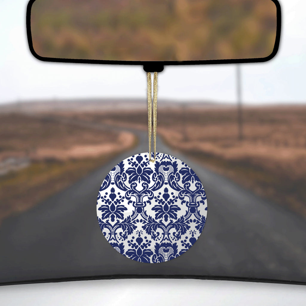 Blue Grey Damask Ceramic Ornament, view 3