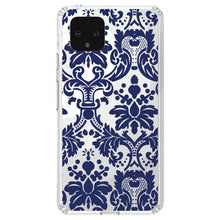 DistinctInk® Clear Shockproof Hybrid Case for Apple iPhone / Samsung Galaxy / Google Pixel - Blue Grey Damask