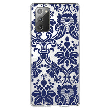 DistinctInk® Clear Shockproof Hybrid Case for Apple iPhone / Samsung Galaxy / Google Pixel - Blue Grey Damask