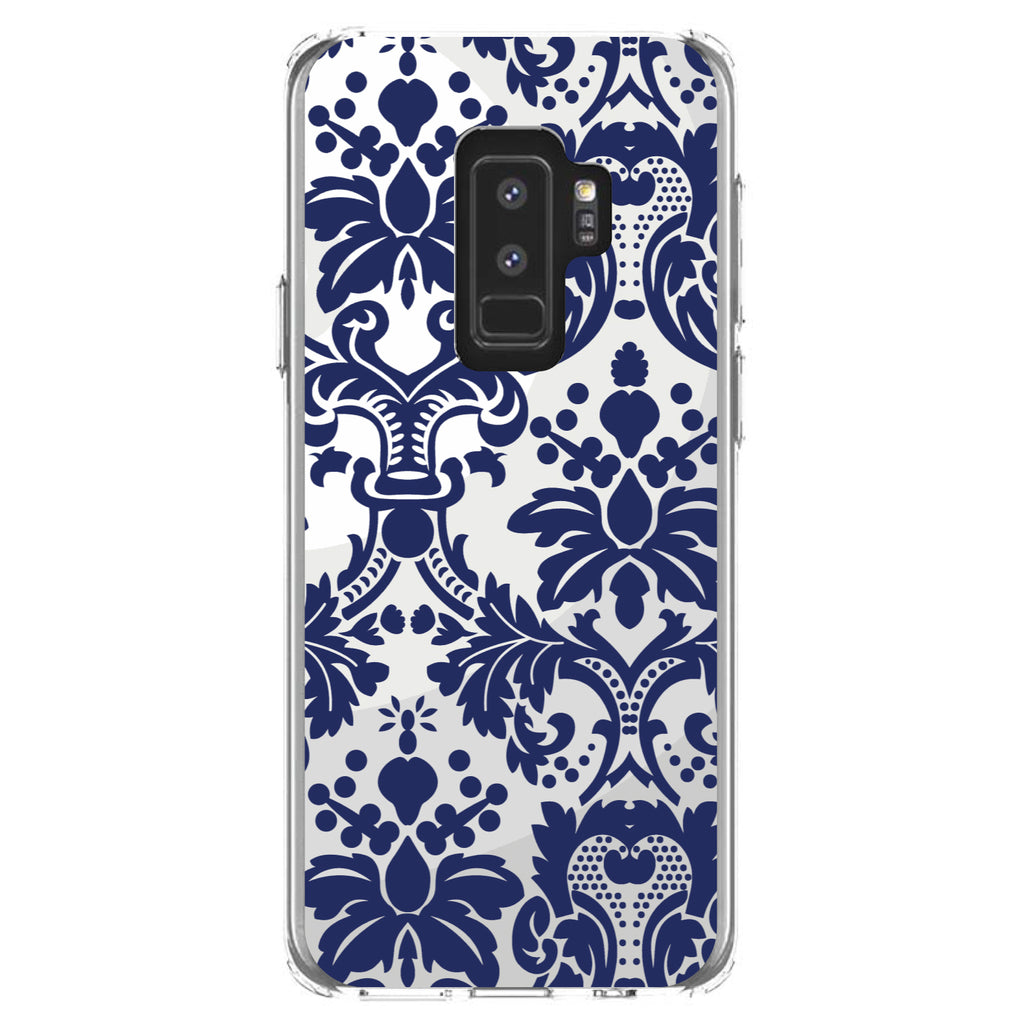 Blue Grey Damask Clear Shockproof iPhone Case, view 20