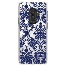 DistinctInk® Clear Shockproof Hybrid Case for Apple iPhone / Samsung Galaxy / Google Pixel - Blue Grey Damask