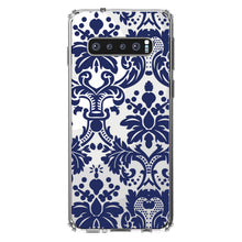 DistinctInk® Clear Shockproof Hybrid Case for Apple iPhone / Samsung Galaxy / Google Pixel - Blue Grey Damask