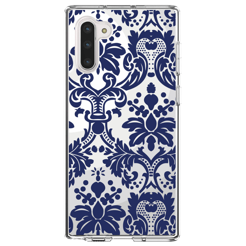 Blue Grey Damask Clear Shockproof iPhone Case, view 9