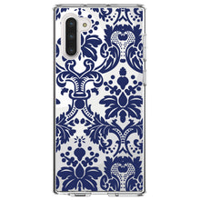 DistinctInk® Clear Shockproof Hybrid Case for Apple iPhone / Samsung Galaxy / Google Pixel - Blue Grey Damask