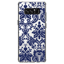 DistinctInk® Clear Shockproof Hybrid Case for Apple iPhone / Samsung Galaxy / Google Pixel - Blue Grey Damask