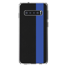 DistinctInk® Clear Shockproof Hybrid Case for Apple iPhone / Samsung Galaxy / Google Pixel - Thin Blue Line Grey Black Carbon Fiber Print