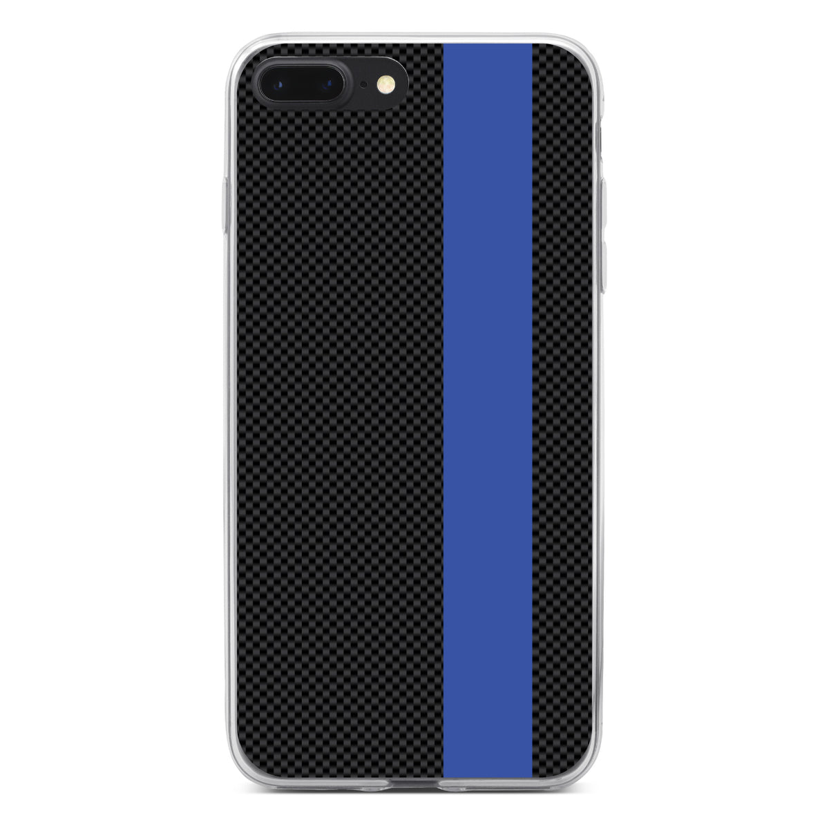 Thin Blue Line Grey Black Carbon Fiber Print Clear Shockproof iPhone Case, view 6
