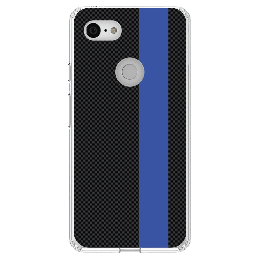 Thin Blue Line Grey Black Carbon Fiber Print Clear Shockproof iPhone Case, view 22