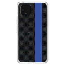 DistinctInk® Clear Shockproof Hybrid Case for Apple iPhone / Samsung Galaxy / Google Pixel - Thin Blue Line Grey Black Carbon Fiber Print