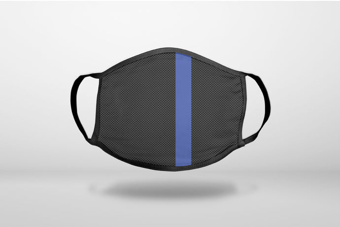 Thin Blue Line Grey Black Carbon Fiber Print - 3-Ply Reusable Soft Face Mask Covering, Unisex, Cotton Inner Layer