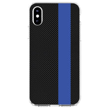 DistinctInk® Clear Shockproof Hybrid Case for Apple iPhone / Samsung Galaxy / Google Pixel - Thin Blue Line Grey Black Carbon Fiber Print