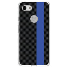 DistinctInk® Clear Shockproof Hybrid Case for Apple iPhone / Samsung Galaxy / Google Pixel - Thin Blue Line Grey Black Carbon Fiber Print