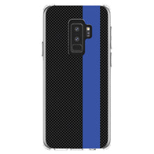 DistinctInk® Clear Shockproof Hybrid Case for Apple iPhone / Samsung Galaxy / Google Pixel - Thin Blue Line Grey Black Carbon Fiber Print