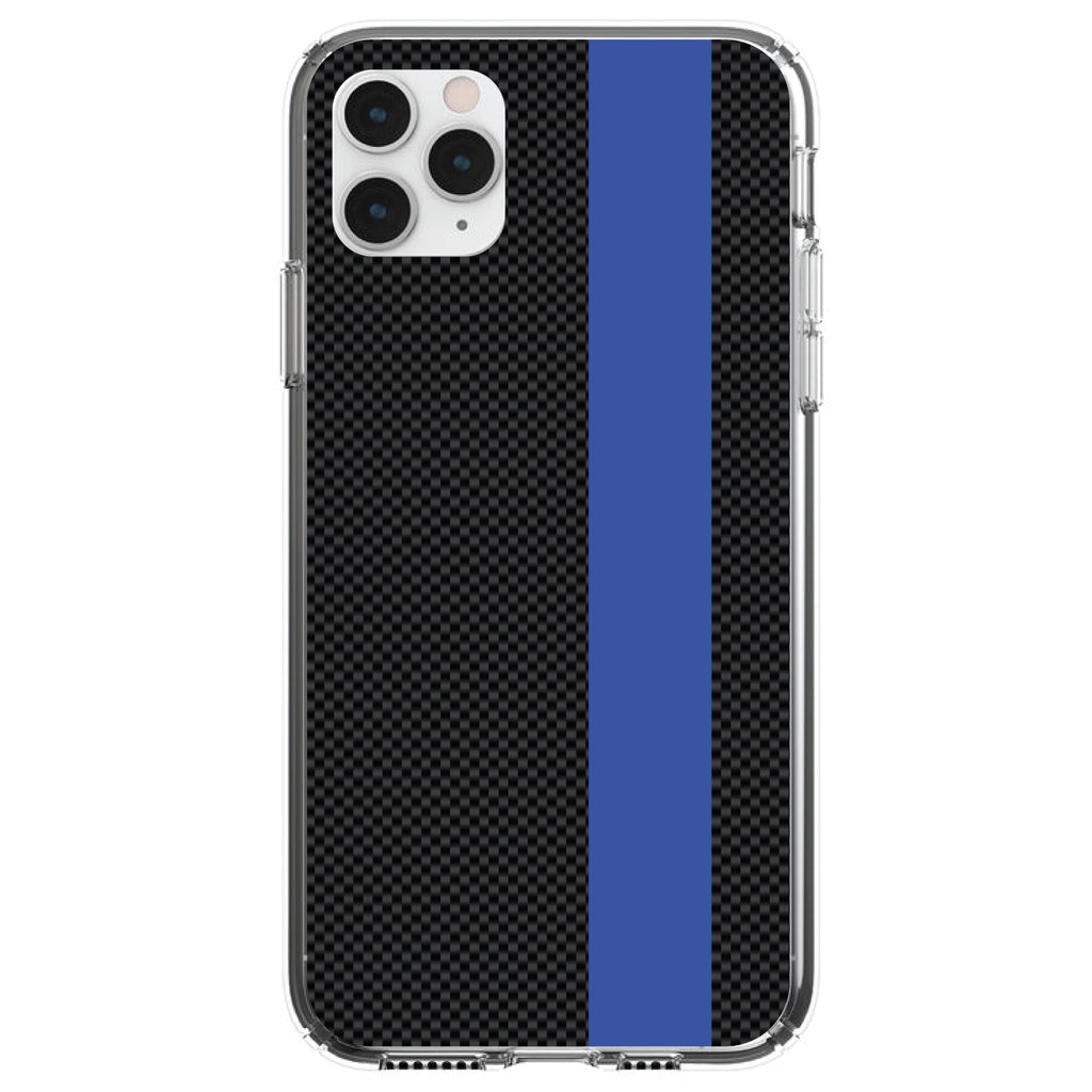 Thin Blue Line Grey Black Carbon Fiber Print Clear Shockproof iPhone Case