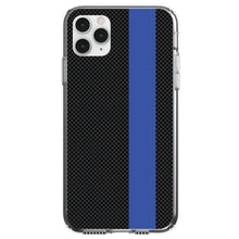 DistinctInk® Clear Shockproof Hybrid Case for Apple iPhone / Samsung Galaxy / Google Pixel - Thin Blue Line Grey Black Carbon Fiber Print
